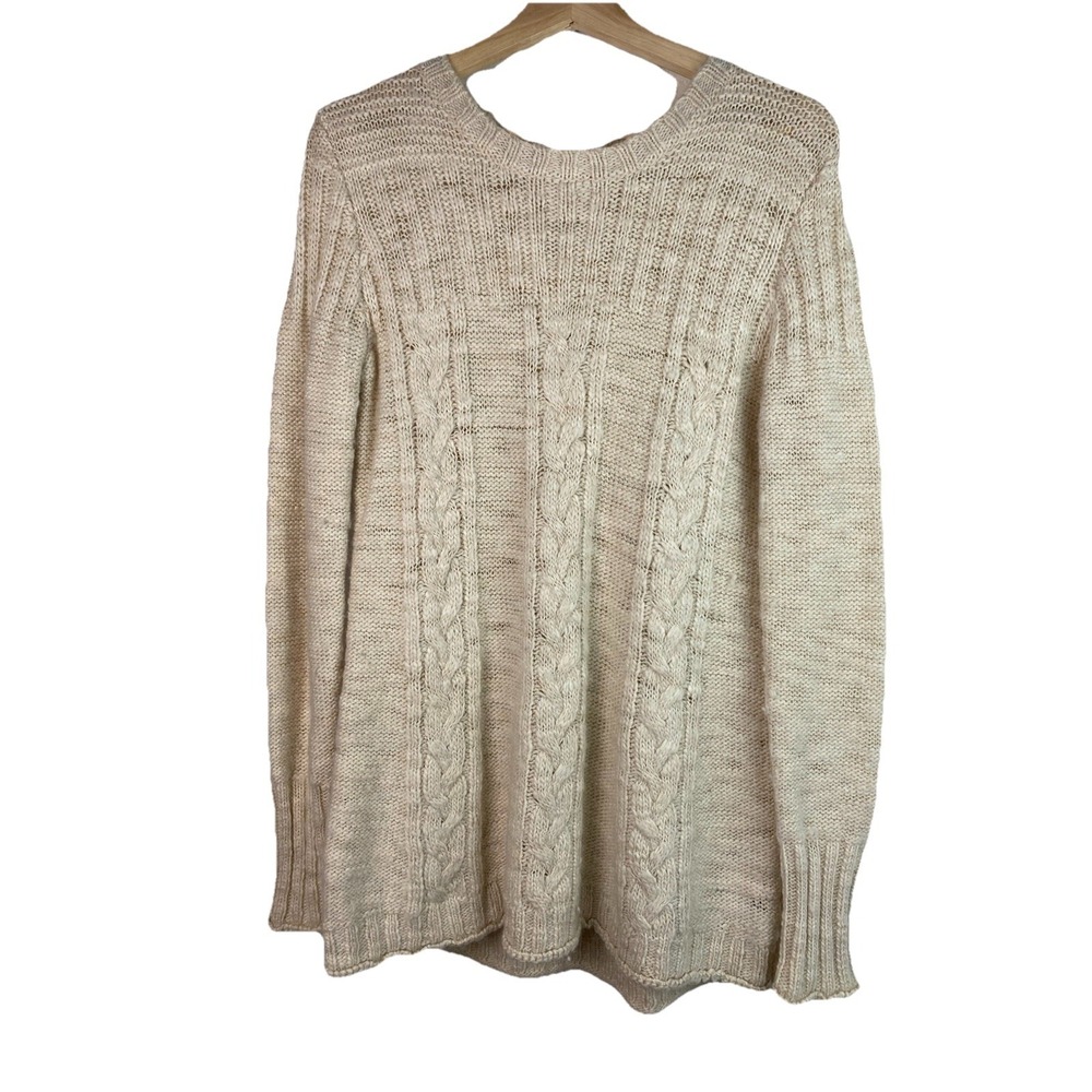 prAna Anabel Women's M Cream Cable Knit Pullover Wool Blend Tunic Sweater
